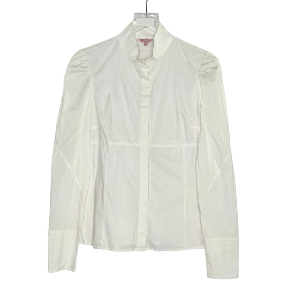Ted Baker Emilani Stitch Detail Puff Sleeve Blouse M White Button Front *flaw